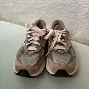 New Balance Beige and Gray Lace-Up Sneakers